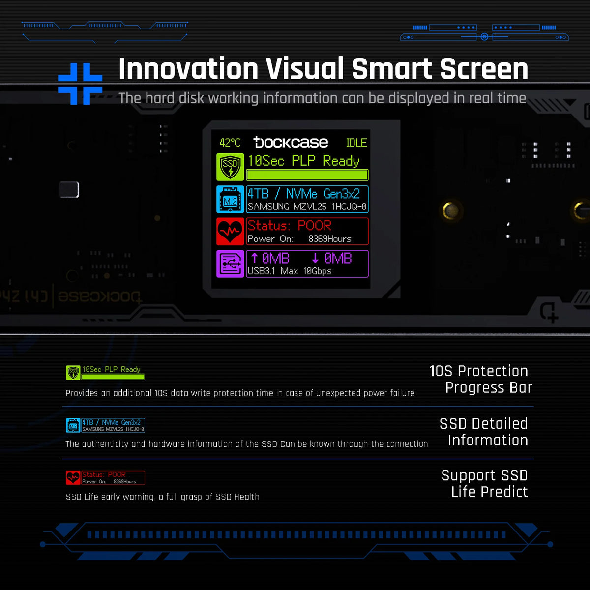 Innovatives Smart-Display zeigt SSD-Gesundheits- und Leistungsdaten auf einer digitalen Oberfläche