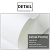 Detail display of canvas painting showing natural color, fade resistance, high tensile strength, and waterproof properties.