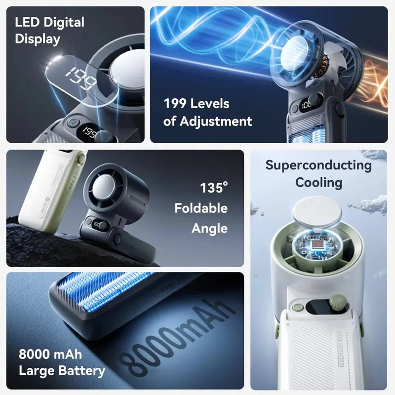 Foldable 3-in-1 Handheld Fan with Digital Display