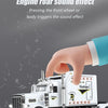 A white 1:24 scale diecast Peterbilt 389 heavy truck model is shown with a hand pressing a trigger to activate a sound effect