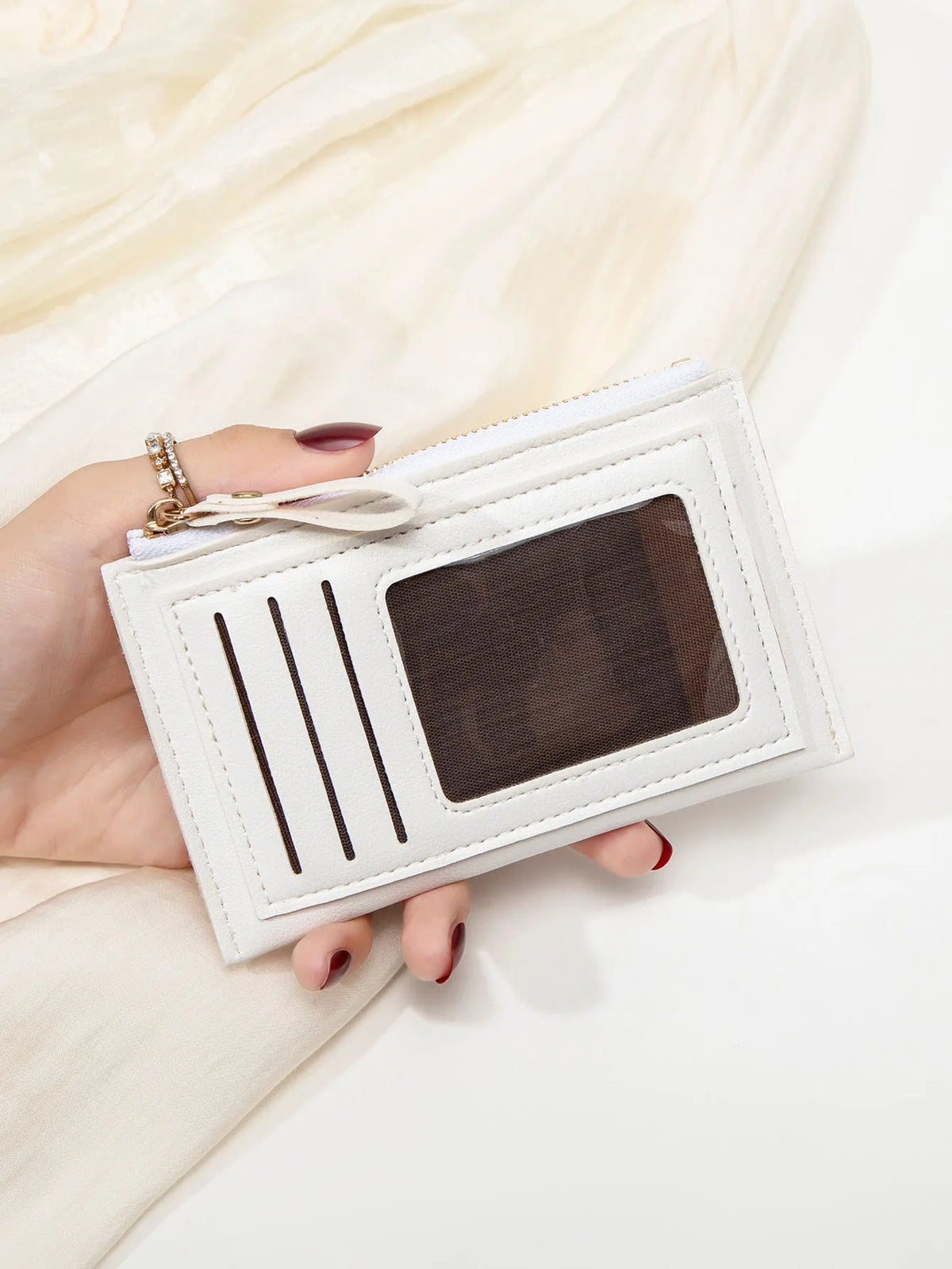 Slim Leather Card Holder Wallet with Secure Zipper