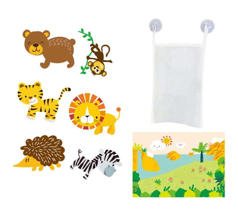 Glow-in-the-Dark Animal Bath Toy Set with Floating Net