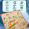 A wooden magnetic color sorting maze board for children featuring various colored pegs and pathways.