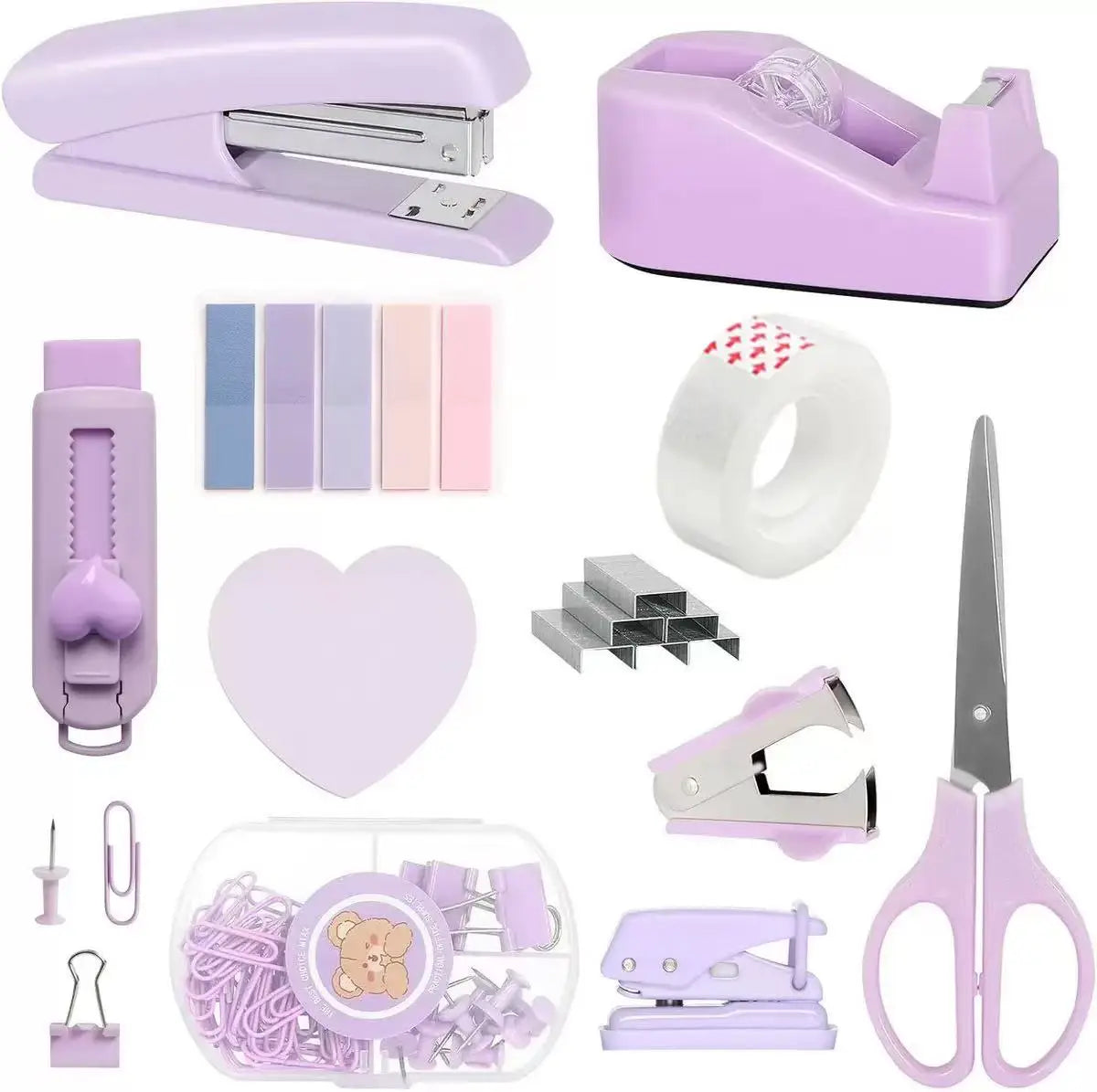 Macaron Office Desk Accessories Kit with Stapler, Tape Dispenser, and Scissors