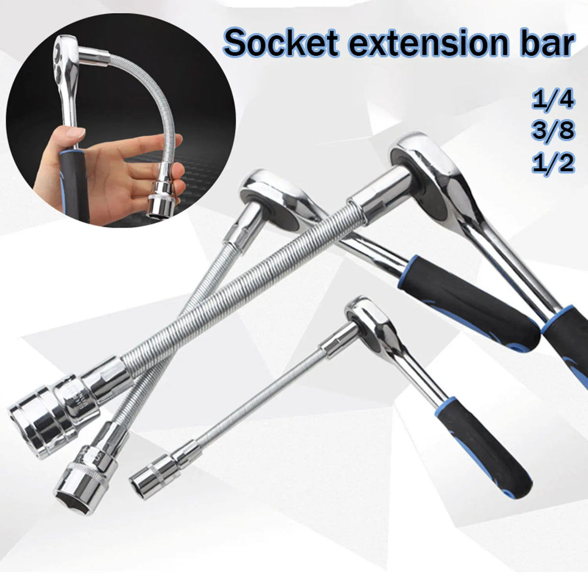 Flexible Socket Extension Bar Set with High Torque Ratchet Adapter