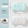 A light blue double-sided baby pillow for Stage T1 infants, shown in both a soft mint color and white.