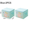 Two light blue foldable storage bags with a happy animal design shown side by side.