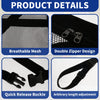 Black car ceiling cargo net with a double zipper design and quick release buckle for overhead storage