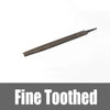A close-up view of a fine toothed flat file made of high carbon steel for precision metalworking.