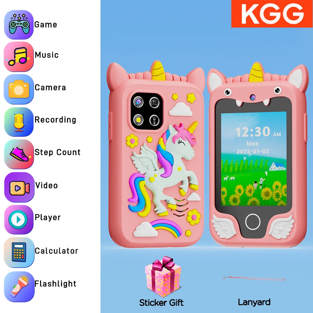 Pinkes Kinder-Smart-Spielzeugtelefon mit Funktionen wie Spiel, Musik, Kamera, Aufzeichnung und Zähler