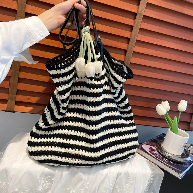 Hand-Knitted Cotton Tote Bag