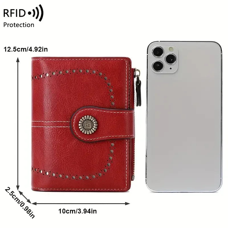Vintage RFID-Blocking Tri-Fold Wallet with Ample Storage