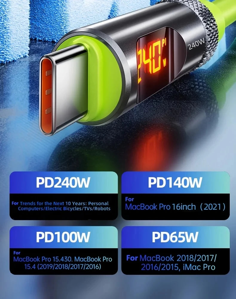 240W USB-C Fast Charging Cable with Digital Display