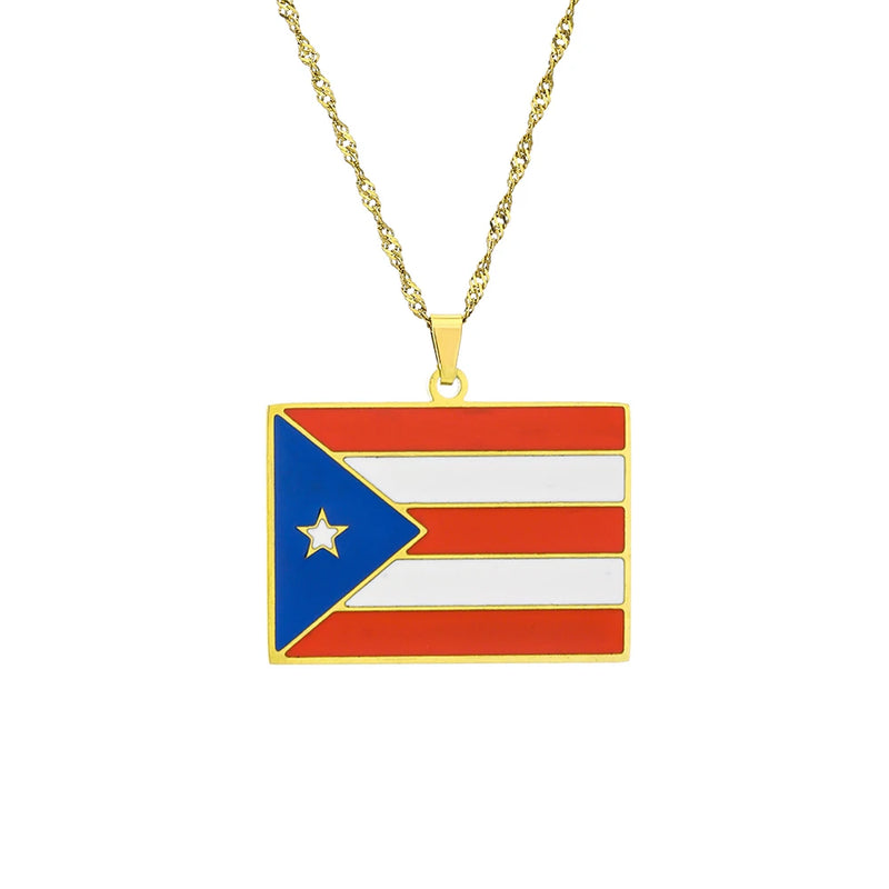 Stainless Steel Puerto Rico Map Pendant Necklace