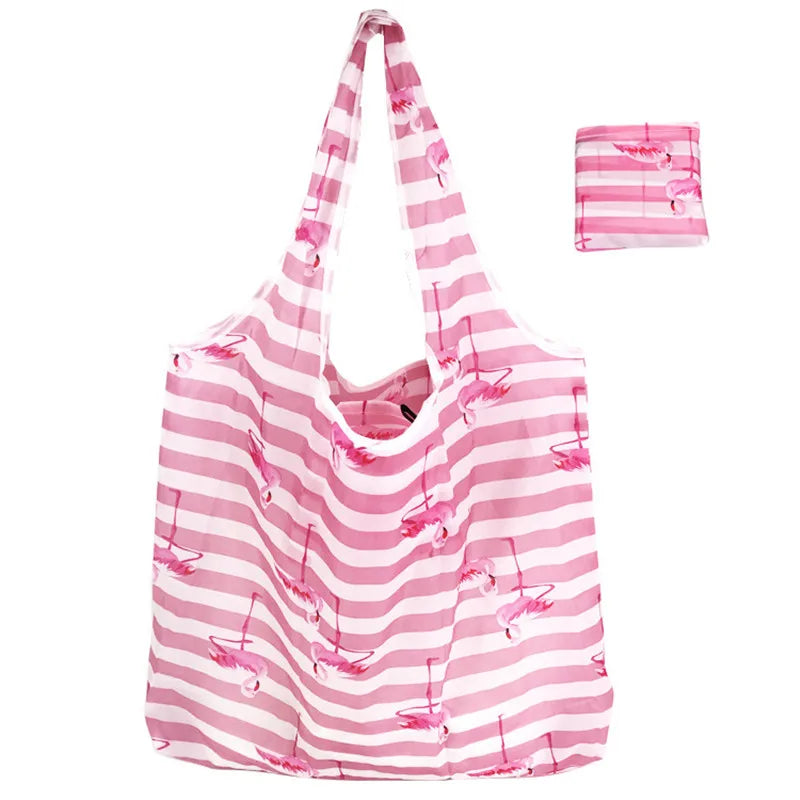 Foldable Nylon Reusable Shopping Bag with Floral Print