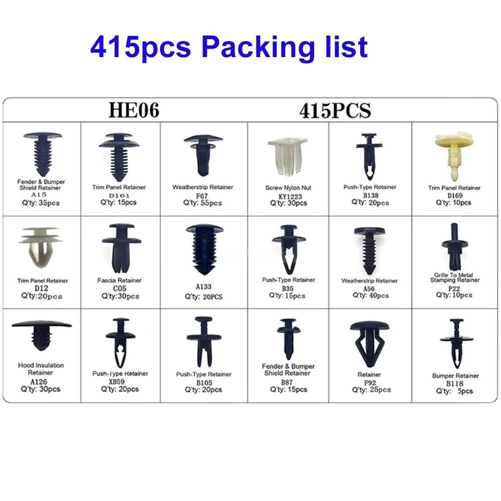 Mixed Size Plastic Retainer Clips for Auto Trim, Bumper, and Door Panels