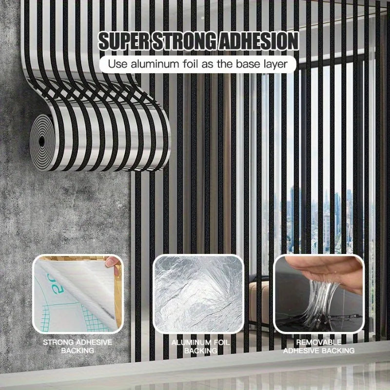 Roll of self-adhesive PVC wallpaper featuring a striped pattern for wall panels