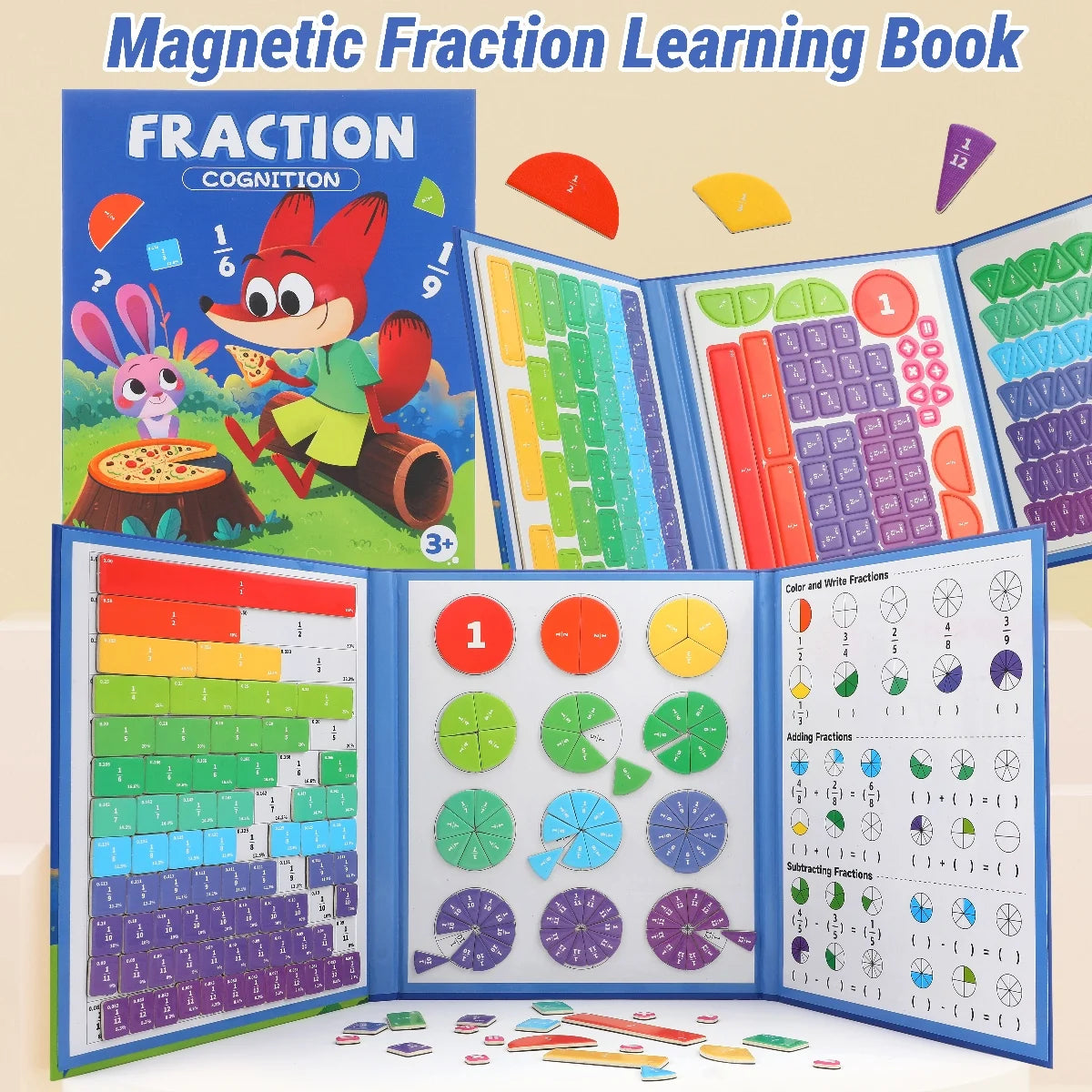Magnetic Fraction Teaching Set with Charts & Erasable Practice Area