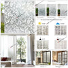 Various types of frosted window films including static and decorative options shown in different light conditions