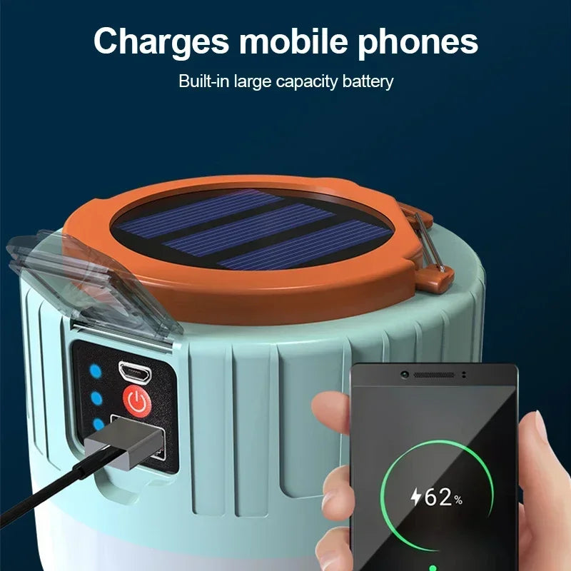 Solar-Powered LED Camping Lantern with Power Bank & Remote