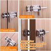 Stainless steel mini door buckle latch shown in open and closed states for door security