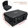 Black hard shell protective storage case for tools and instruments shown with dimensions.