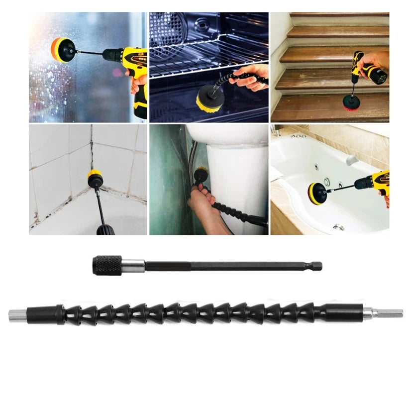 A set of seven power drill brush attachments used for deep cleaning various surfaces like glass, tiles, and porcelain.