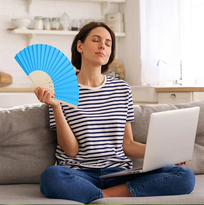 Classic Bamboo Folding Fan with Blank Canvas Design