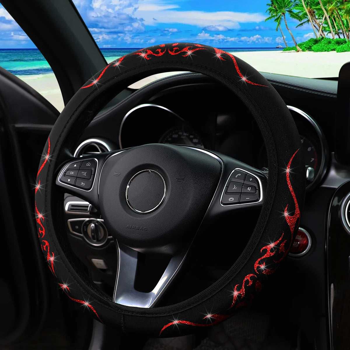 Flame Totem Fabric Steering Wheel Cover (Fits 14.5-15 Inch)
