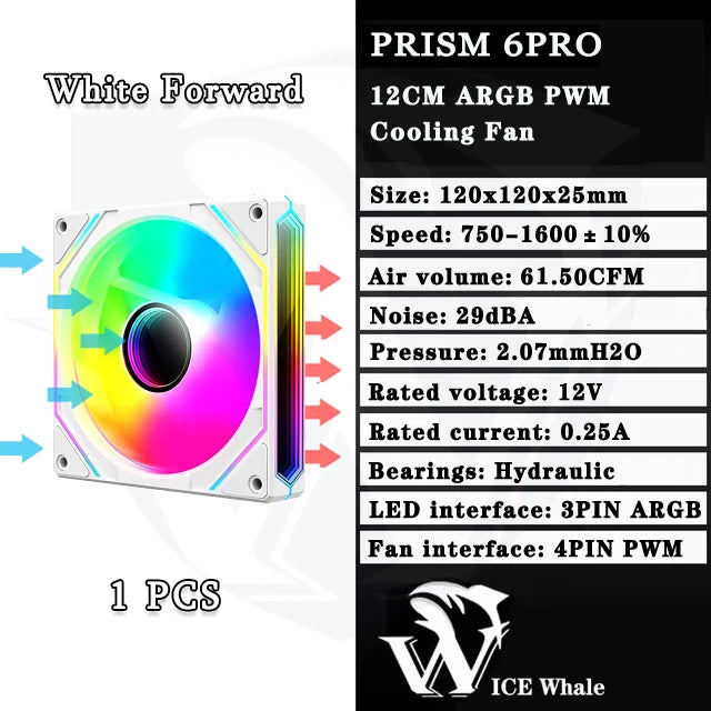 Weißer Forward Prism 6PRO 12cm ARGB PWM Kühlventilator mit hydraulischen Lagern