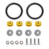 Kit of black and gold aluminum quick release bumper fasteners and various metal hardware components