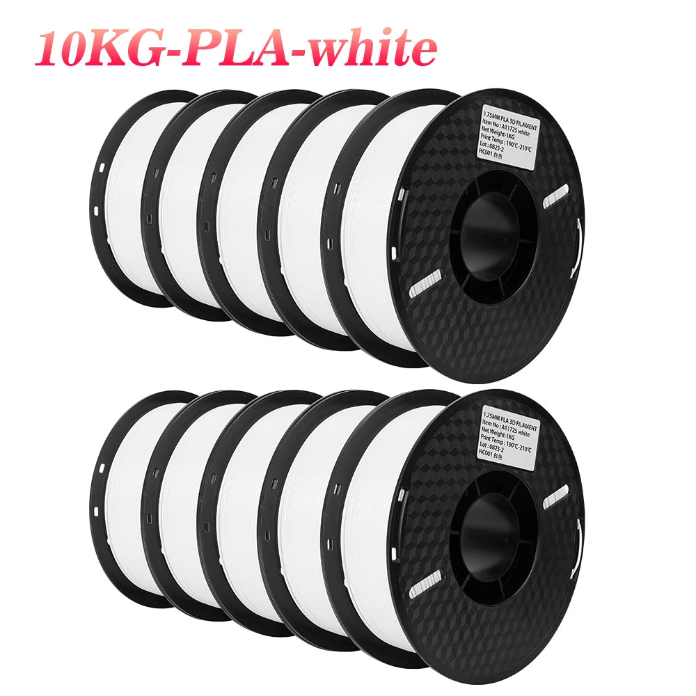 Bundle of ten white PLA filament spools for 3D printing