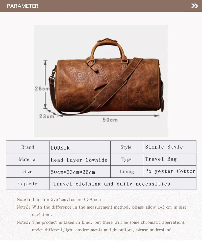 Vintage Embossed Leather Travel Duffle Bag