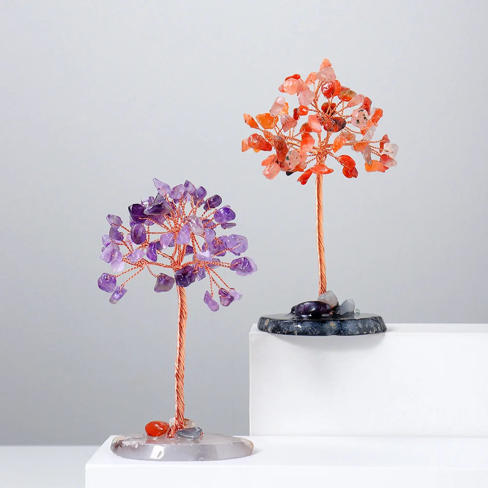 Amethyst Crystal Tree of Life on Natural Agate Slice Base