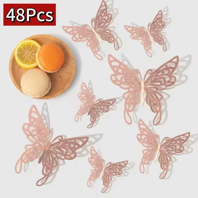 3D Rose Gold Butterfly Wall Decals for Home Decor