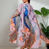 Peacock Print Beach Kimono Cover-Up