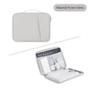 A white nylon fabric padded laptop sleeve bag with a zippered closure.