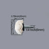 A white cotton polishing buffing wheel with a 1/4 inch shank shown against a gray background.