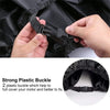Close-up of a black plastic buckle used to secure an all-weather motorcycle cover.