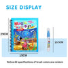 A colorful magic water book with a plastic pen and brush colors displayed next to it.