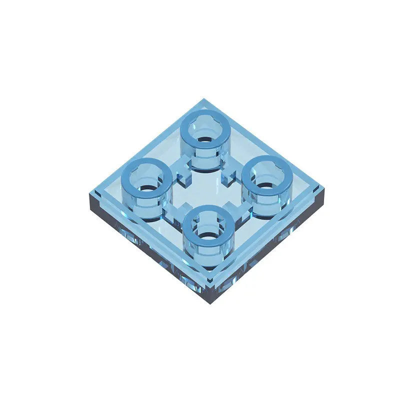 A pack of 2x2 reverse light panels for building blocks, featuring four translucent blue cylindrical pieces.