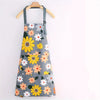 Gray floral print kitchen apron with adjustable neck strap and pockets
