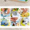 A set of wooden farm animal assembly toys featuring various animals, a screwdriver, and a wrench.