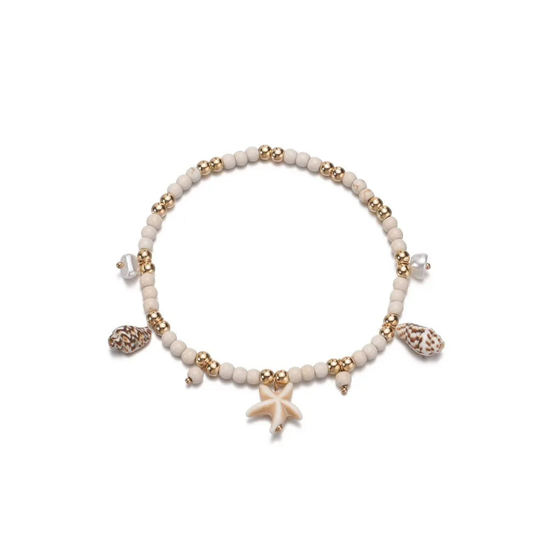Vintage Layered Stone Anklet with Geometric Pendant
