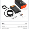 An industrial endoscope camera kit including a monitor, instruction manual, charging cable, and accessories.