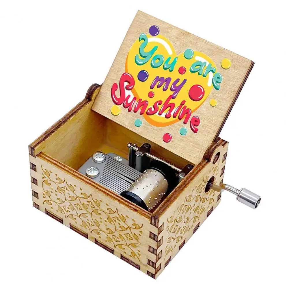 Hand-Cranked Wooden Music Box - 'You Are My Sunshine' Melody