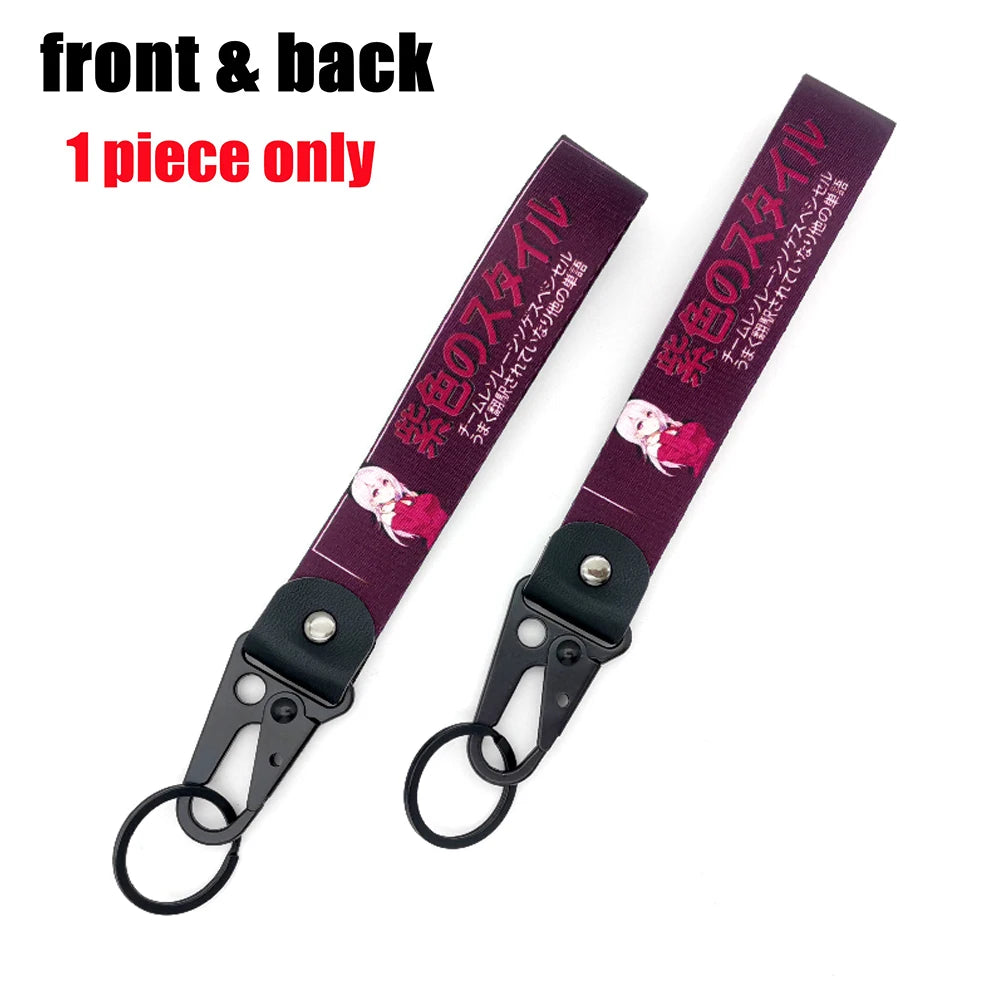 A single dark purple keychain featuring an anime girl design with a steel clip.