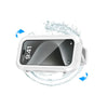 A white waterproof phone holder with a touch screen displaying 9:41 is shown being splashed by water.
