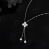 Elegant Clover Pendant Necklace with Lab-Created Gemstone
