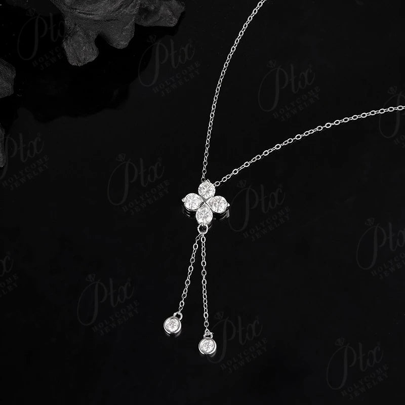 Elegant Clover Pendant Necklace with Lab-Created Gemstone